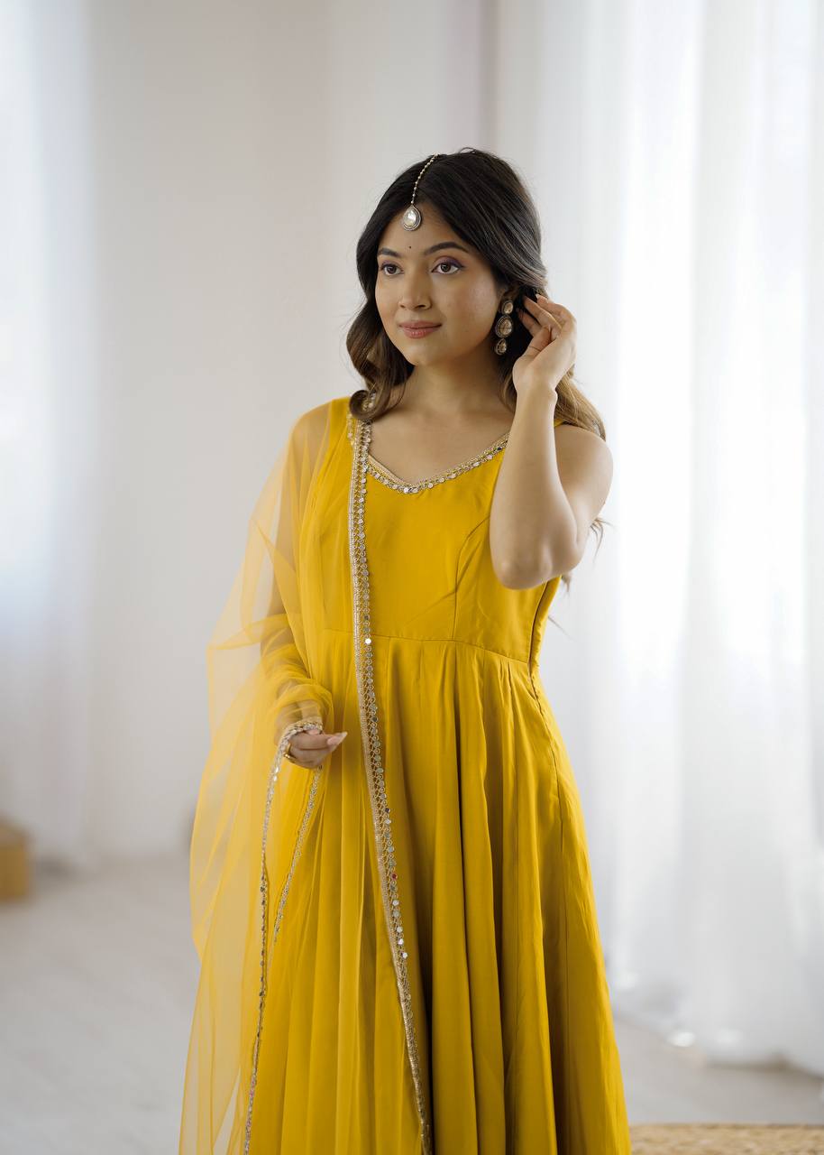Pure Romansilk Chanderi Anarkali Set with Dupatta & Pant – Fully Stitched